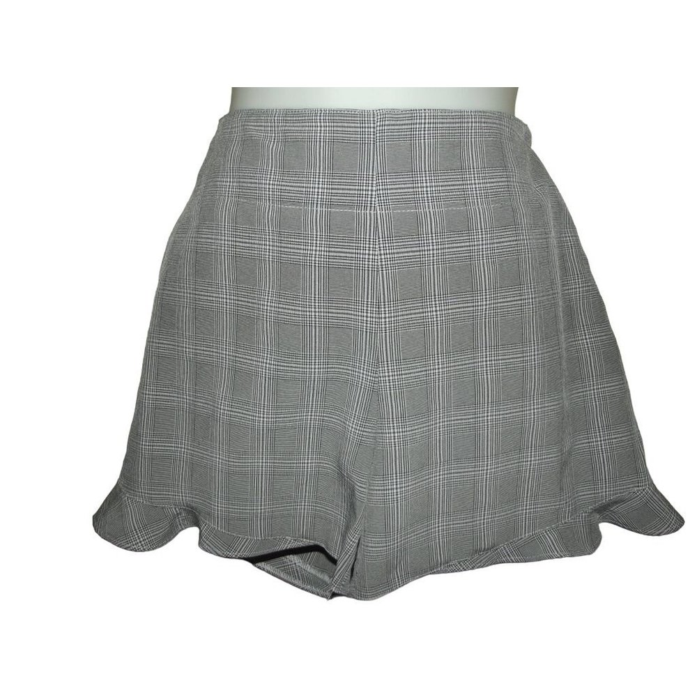 Ava Glen Plaid Dress Shorts XS x 3.5" gray leg ruffle x-small side zip (10"rise)